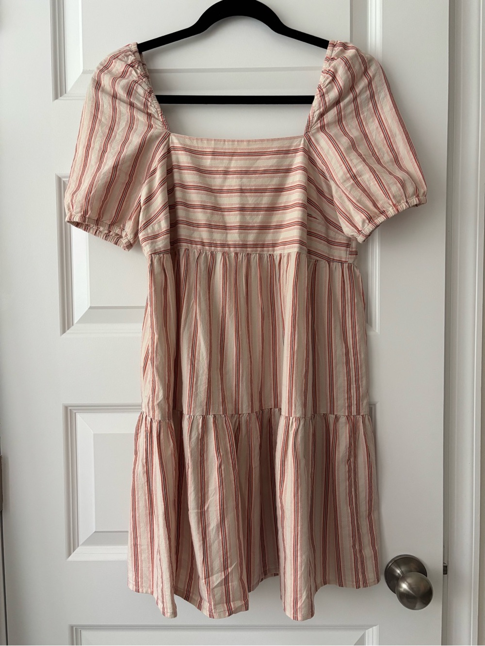 LOFT Cream Striped Square-Neck Dress 0